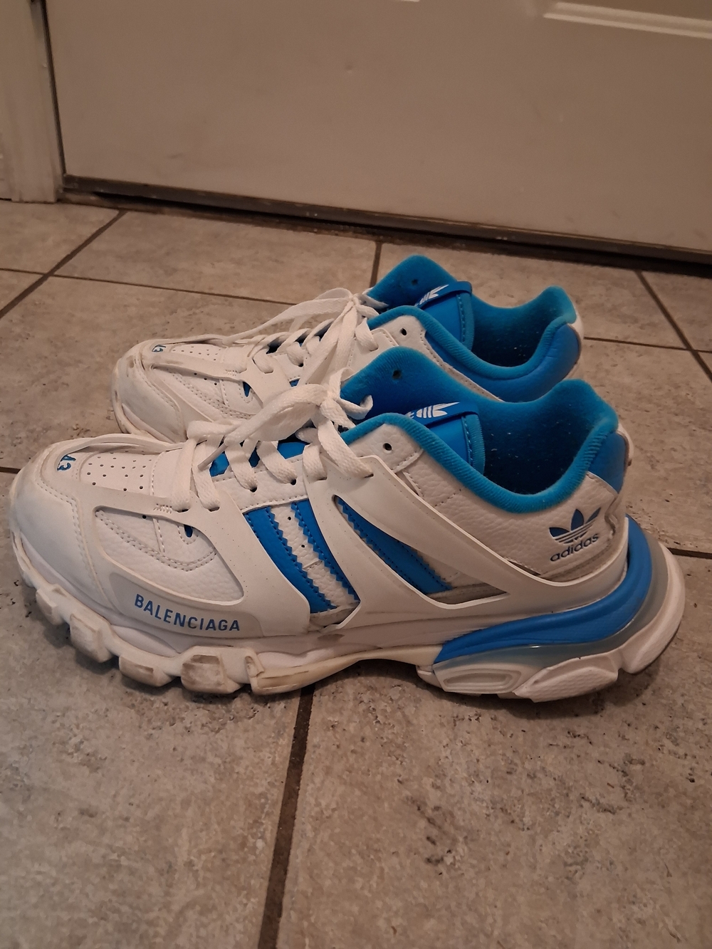 Balenciaga White and Bright Blue Athletic Sneakers